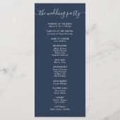 Navy and Silver Modern Script Wedding Programmakaart (Achterkant)
