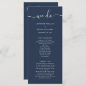 Navy and Silver Modern Script Wedding Programmakaart (Voorkant / Achterkant)