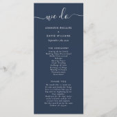 Navy and Silver Modern Script Wedding Programmakaart (Voorkant)