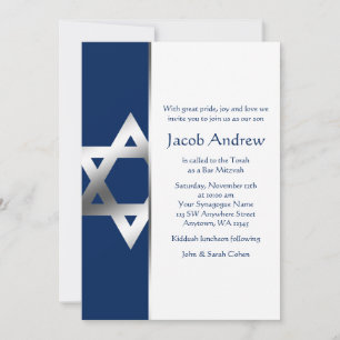 Navy and Silver Star van David Bar Mitzvah Invites Kaart
