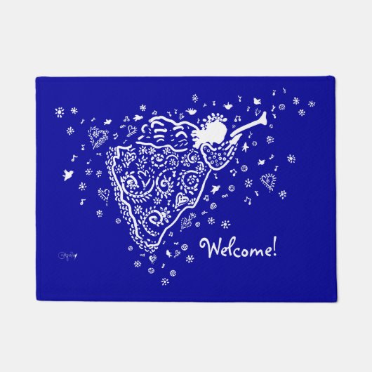 Navy and White Angel Doormat Deurmat (Voorkant)