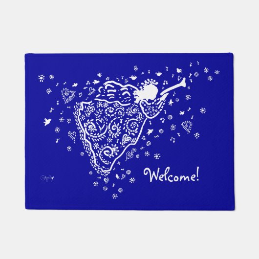 Navy and White Angel Doormat Deurmat (Voorkant)