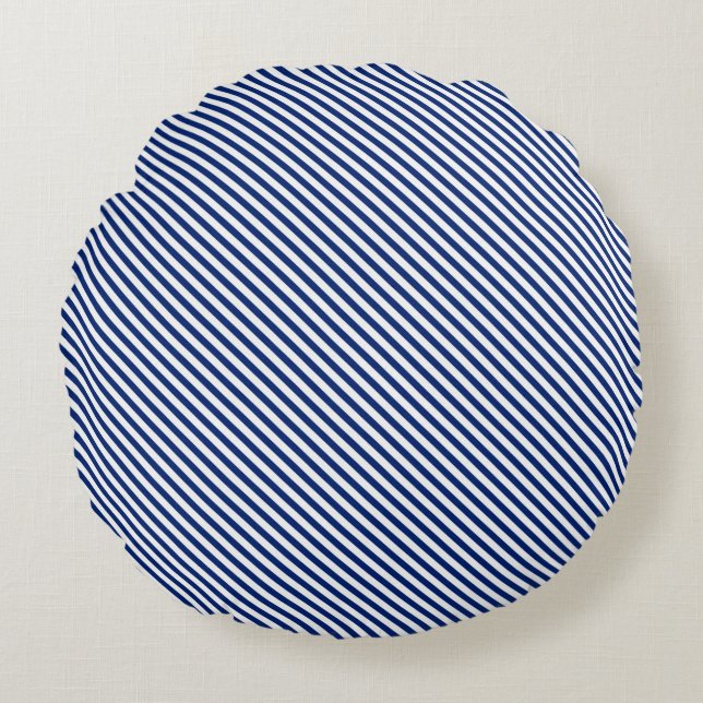 Navy and White Angled Stripes Rond Kussen (Voorkant)