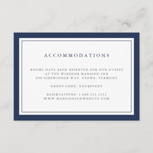 Navy and White Border Hotel Accommodations Kaart (Voorkant)