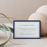 Navy and White Border Hotel Accommodations Kaart<br><div class="desc">Deze eenvoudige en chic bruiloft-hotelaccommodatiekaart is ontworpen om te coördineren met onze Nautical Mix en Color Border-collecties en biedt een dubbele grens van diep marineblauw met elegant blok en scriptletters in zachte grijs en bijpassend jasje. Voeg uw aanbevolen hotel- en groepcodes toe aan de hand van de opgegeven velden.</div>