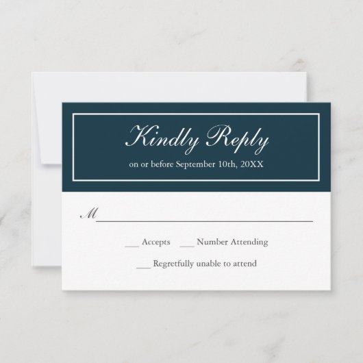 Navy and White Classic Simple Elegant Wedding RSVP (Voorkant)