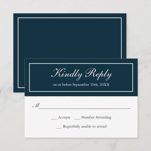 Navy and White Classic Simple Elegant Wedding RSVP (Voorkant / Achterkant)