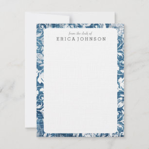 Navy and White Denim Damask Shabby Chic Print Kaart