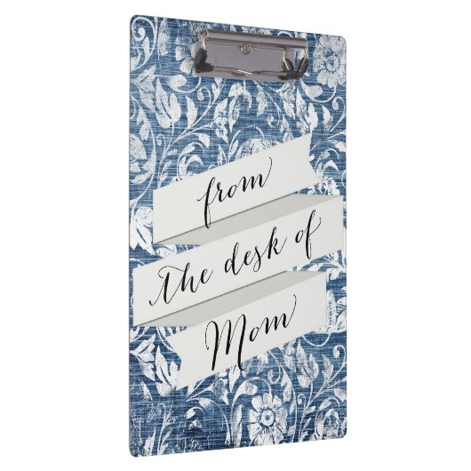 Navy and White Denim Damask Shabby Chic Print Klembord (Rechts)