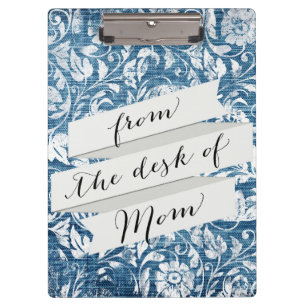 Navy and White Denim Damask Shabby Chic Print Klembord