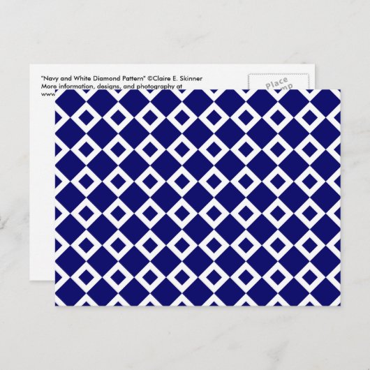 Navy and White Diamond Pattern Briefkaart (Voorkant / Achterkant)