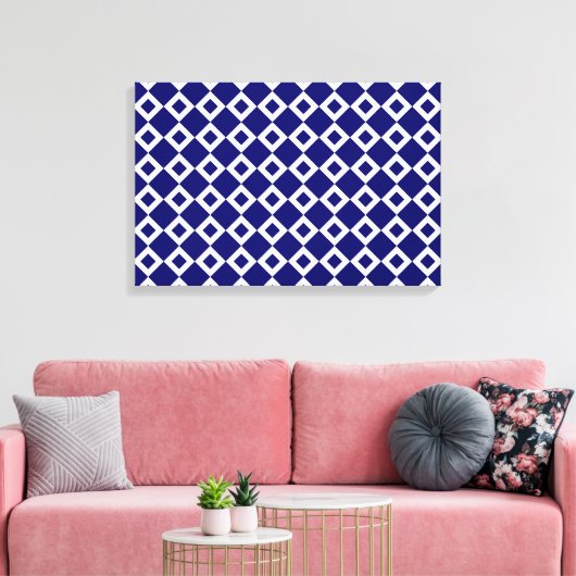 Navy and White Diamond Pattern Canvas Afdruk (Insitu (Woonkamer))