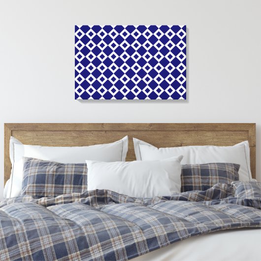 Navy and White Diamond Pattern Canvas Afdruk (Insitu (Slaapkamer))