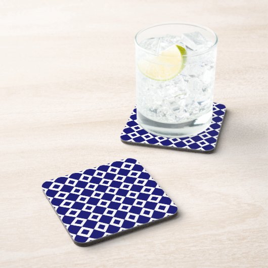 Navy and White Diamond Pattern Drankjes Onderzetter (Rechterzijde)