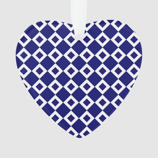 Navy and White Diamond Pattern Ornament (voorkant)