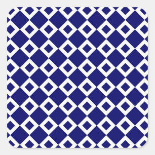 Navy and White Diamond Pattern Vierkante Sticker