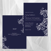 Navy and White Elegant Style Wedding Kaart