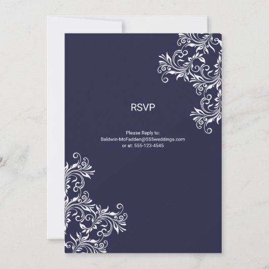 Navy and White Elegant Style Wedding Kaart (Achterkant)