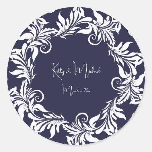Navy and White Elegant Style Wedding Ronde Sticker (Voorkant)