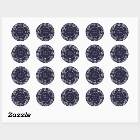 Navy and White Elegant Style Wedding Ronde Sticker (Vel)