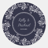 Navy and White Elegant Style Wedding Ronde Sticker (Voorkant)