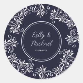 Navy and White Elegant Style Wedding Ronde Sticker