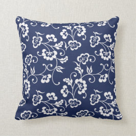 Navy and White Floral Pattern Kussen