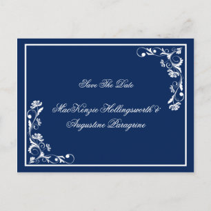 Navy and White Floral Save the Date Aankondigingskaart