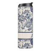 Navy and White Floral Toile Patterned Thermosbeker (Gedraaid links)