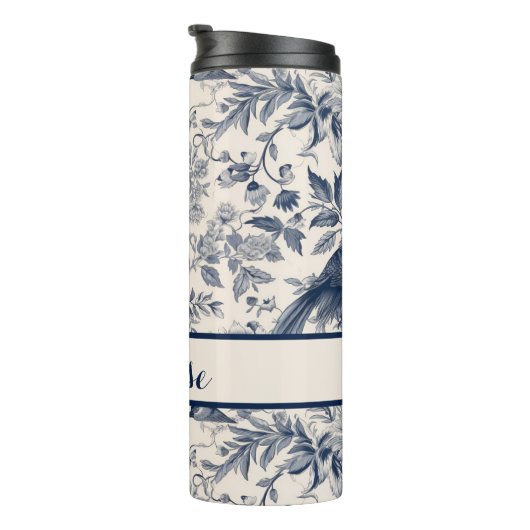 Navy and White Floral Toile Patterned Thermosbeker (Geroteerd rechts)