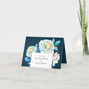Navy and White Floral Wedding Hartelijk dank Bedankkaart