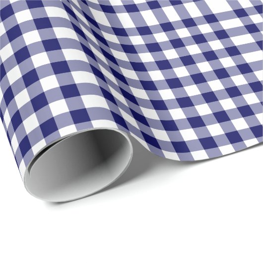 Navy and White Gingham Pattern Cadeaupapier (Rol Hoek)