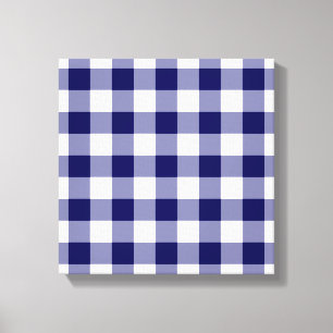 Navy and White Gingham Pattern Canvas Afdruk