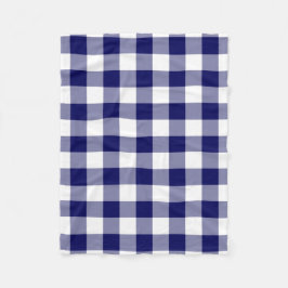 Navy and White Gingham Pattern Fleece Deken