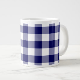 Navy and White Gingham Pattern Grote Koffiekop