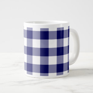 Navy and White Gingham Pattern Grote Koffiekop