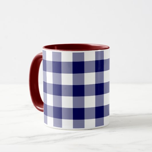 Navy and White Gingham Pattern Mok (Voorkant links)