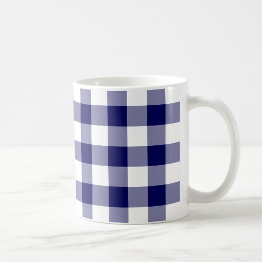 Navy and White Gingham Pattern Mok (Rechts)