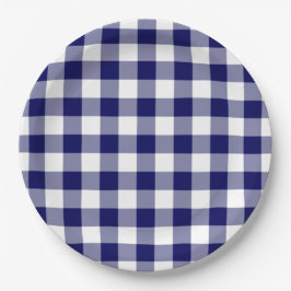 Navy and White Gingham Pattern Papieren Bordje