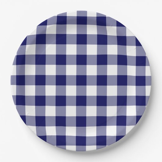 Navy and White Gingham Pattern Papieren Bordje (Voorkant)