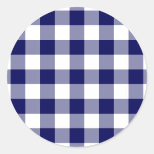 Navy and White Gingham Pattern Ronde Sticker