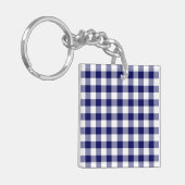 Navy and White Gingham Pattern Sleutelhanger (Voorkant Links)