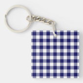 Navy and White Gingham Pattern Sleutelhanger (Voorkant)