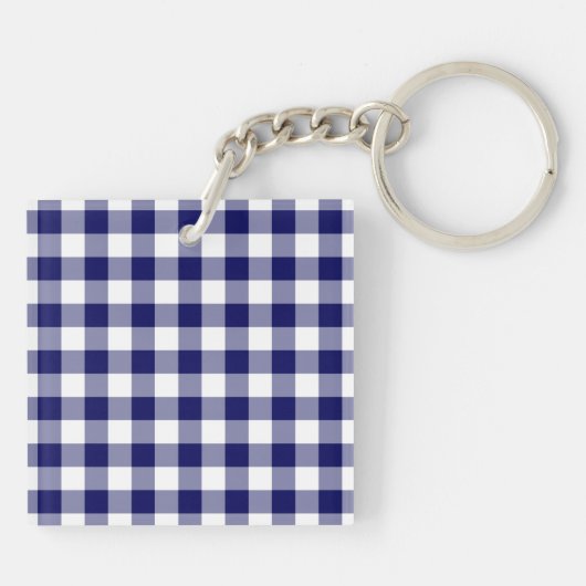 Navy and White Gingham Pattern Sleutelhanger (Achterkant)