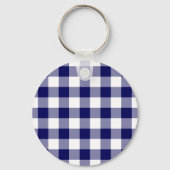 Navy and White Gingham Pattern Sleutelhanger (Voorkant)