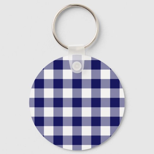 Navy and White Gingham Pattern Sleutelhanger (Voorkant)