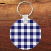 Navy and White Gingham Pattern Sleutelhanger (Voorkant)
