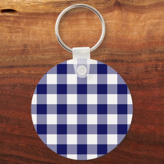 Navy and White Gingham Pattern Sleutelhanger (Voorkant)