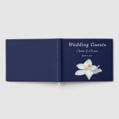 Navy and White Magnolia Elegant Wedding Gastenboek (Volledig)
