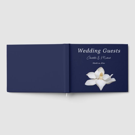 Navy and White Magnolia Elegant Wedding Gastenboek (Volledig)